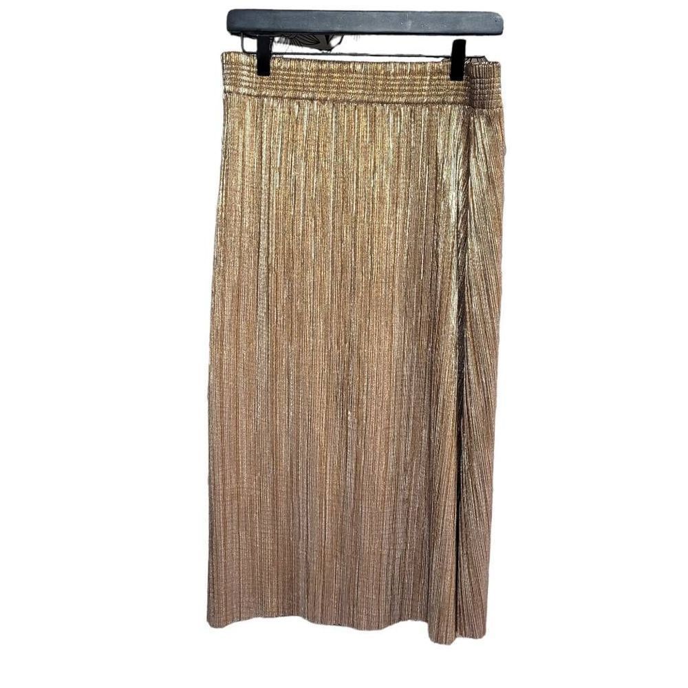 Topshop Gold Pleated Midi Skirt